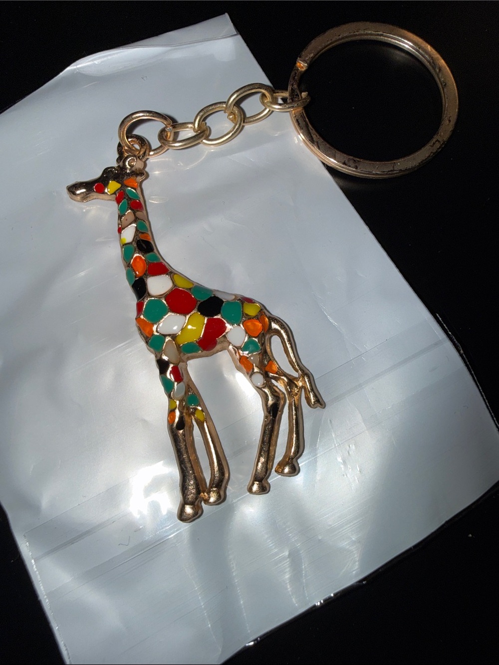 🌻Gold Giraffe Keychain bag charm with Multicolor Enamel Spots